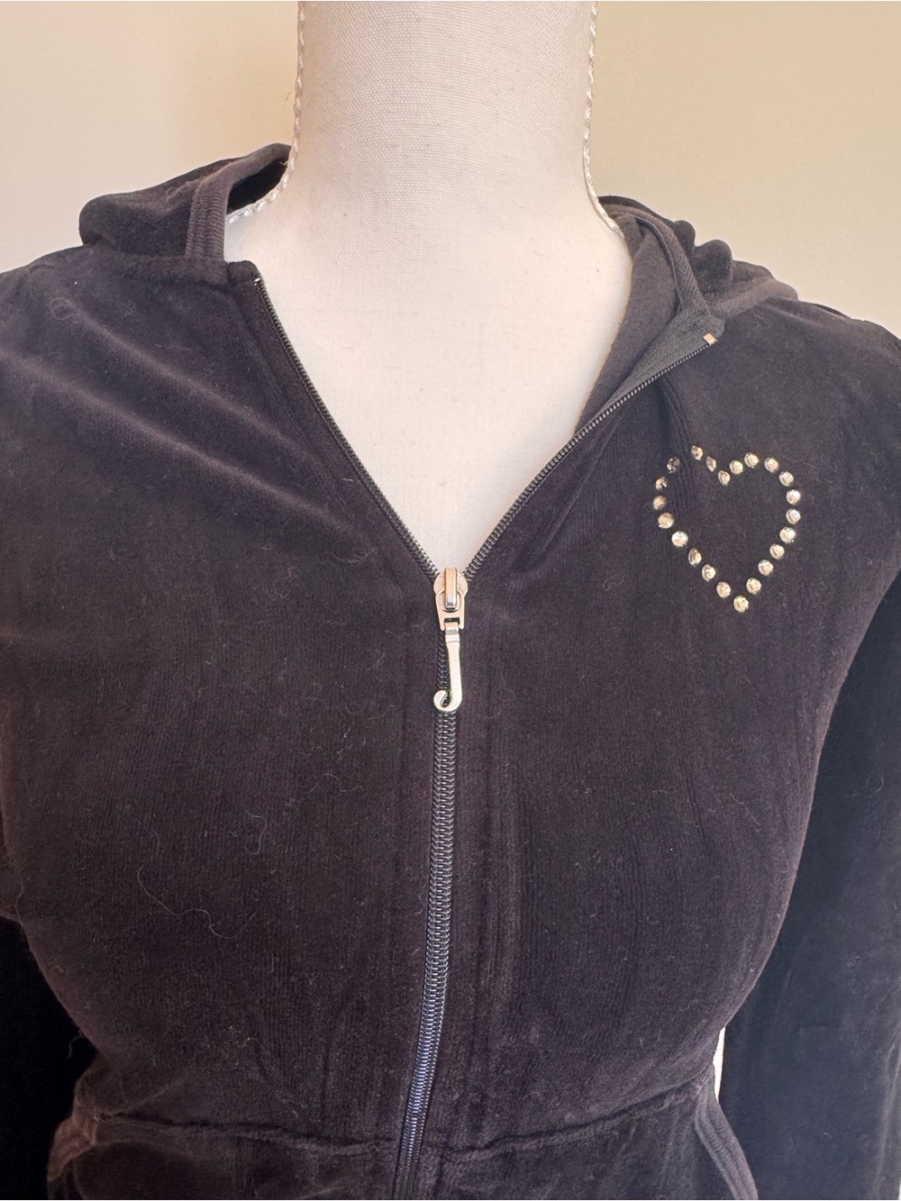 Juicy Couture Black Velour Zip Hoodie with Stud Heart - Picture 2 of 7